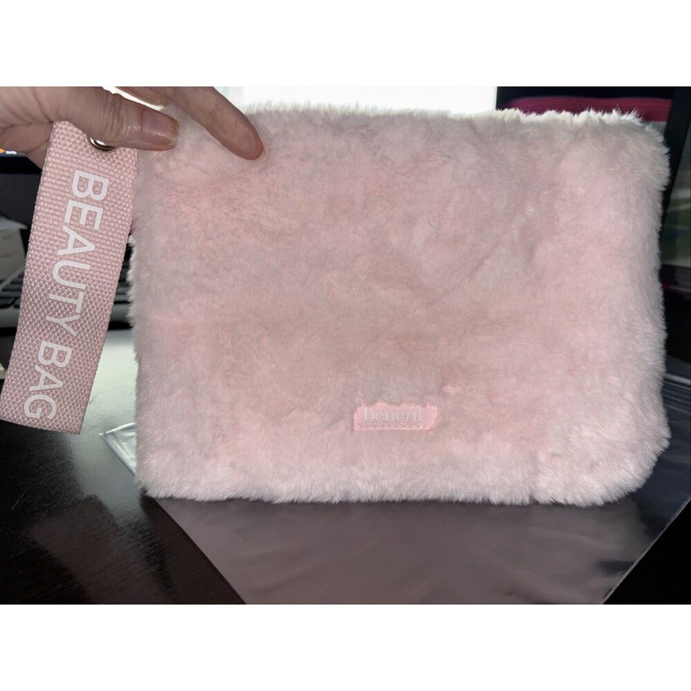 New Benefit Pink Fuzzy Furry Fluffy Beauty Makeup Bag
